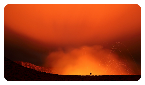 photo of a lava explosion at night taken with the canon 5d mark iv camera